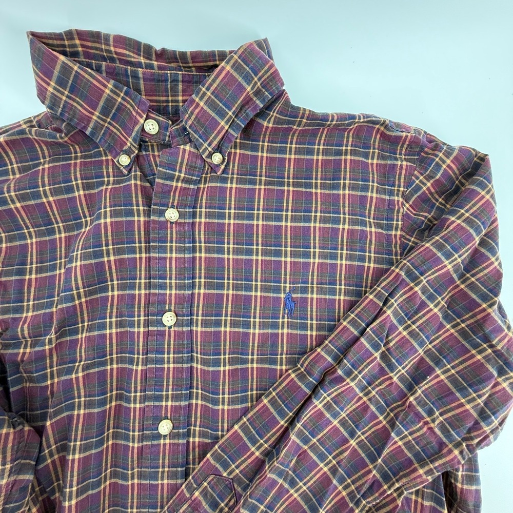 Polo Ralph Lauren Shirt Mens M Red Plaid Knit Button Up Long Sleeve Blue Pony - Picture 1 of 11